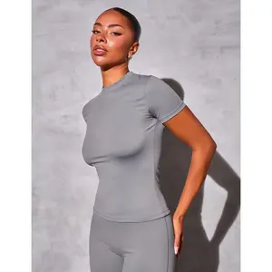 Kaiia Sculpt Short Sleeve Fitted T-shirt Slate Grey