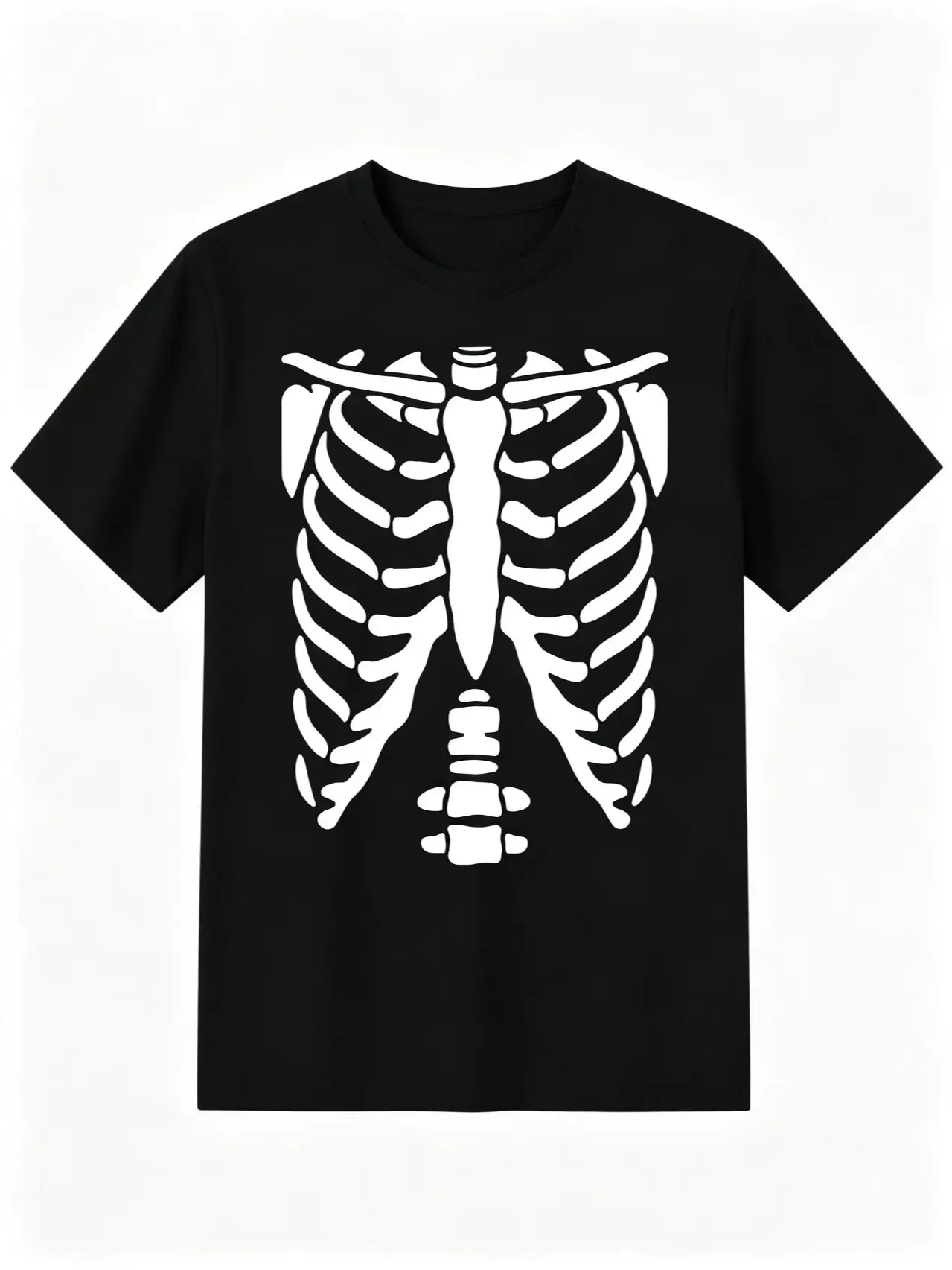 Men's Spooky Shortsleeve Round Neck Casual Sports Top - Skeleton Rib Cage Halloween Shirt, Funny Anatomy Costume Tee, Eerie Aesthetic, Bold Print, Breathable Cotton, Machine Wash