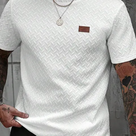 Men's Summer Casual Plaid Short Sleeve Sporty T-Shirt, Fashion Sport Style for Beach and Dates, Ideal for Daily Wear and Vacation, Lightweight Sportswear