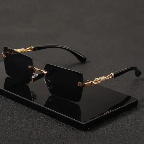 Rimless Rectangular Sunglasses - Gold-Accented, Lightweight Durable, UV Protected Unisex Sophisticated Fashion Statement (Party Hats, Masks & Accessories)