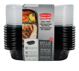Rubbermaid TakeAlongs, 3.7 Cups, Meal Prep Food Storage Container with Built-In Divider (Includes 10 Containers + 10 Lids)