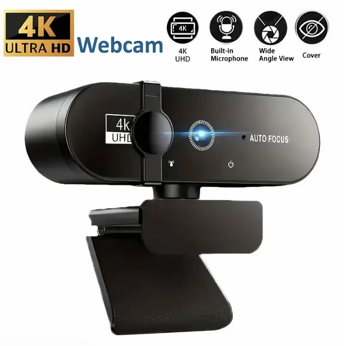 4K Network Camera with Privacy Cover, Auto Focus, Automatic Exposure, USB Webcam, 360° Rotating Universal Compatibility