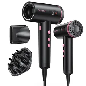 180000 RPM High-Speed Hair Dryer, CrazyMar - 1800W Women's Hair Dryer, 500 Million Ionic Tech Fast Blow Dryer(2-5 Mins), International Travel Compact Hair Blower w/ Magnetic Diffuser, Perfect Present for Man Woman Family Gift