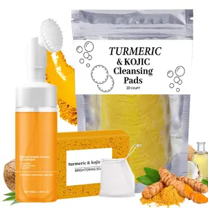 turmeric soap Turmeric Wash and Care Three Piece Set,Tuemeric Facial Cleanser & Turmeric Soap Bar & Turmeric Face Scrub Pads,Turmeric Cleansing Skincare Set for Face & Body, Deep Cleansing