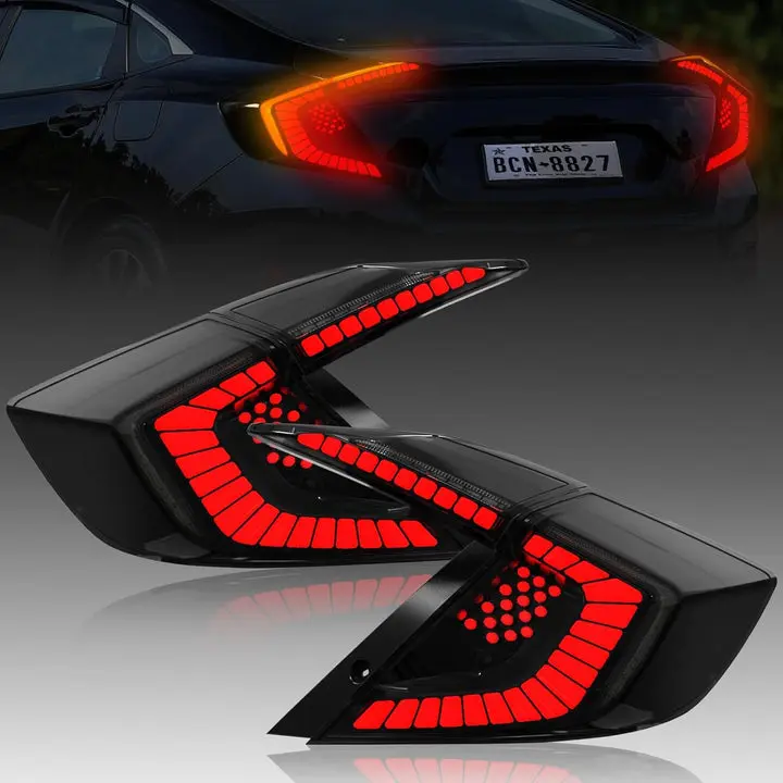 Sequential LED Tail Lights for 2016-2021 Honda Civic 10th Gen Sedan, Car Lighting Accessories, LED Backlights, Rear Lamps