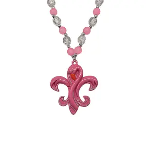 38" Pink Fleur De Lis Flamingo Necklace (Dozen)