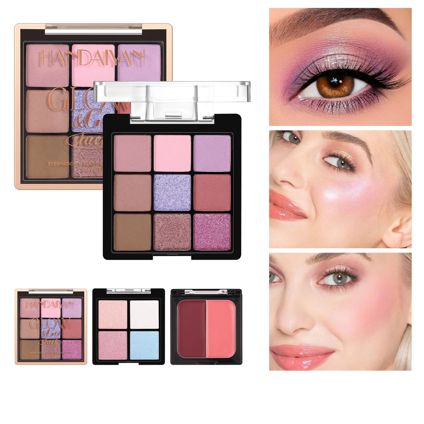 Handaiyan Eyeshadow Blush Highlighter Trio Palette, Compact Three-In-One Makeup Set, Long-Lasting Formula, Glam, Perfect for Daily Use & Special Occasions