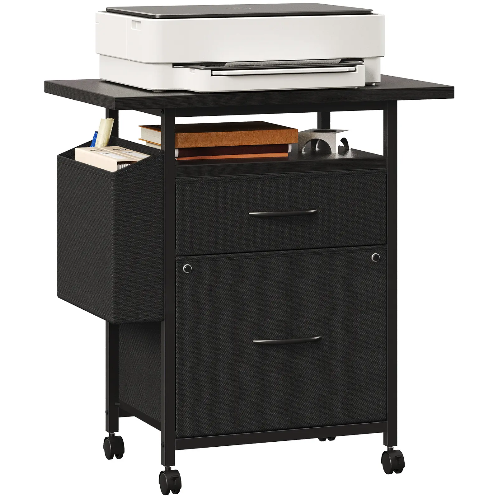 2-Drawer Mobile File Cabinet with 24" Desktop – Rolling Fabric Printer Stand & Filing Cabinet, Under Desk Storage for Home Office, Holds A4/Letter