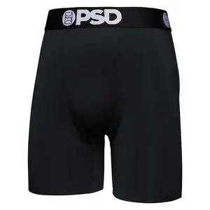 PSD Mens Black Solid Boxer Brief - Standard Length 7 Inch Inseam, Soft and Breathable Poly Blend Fabric