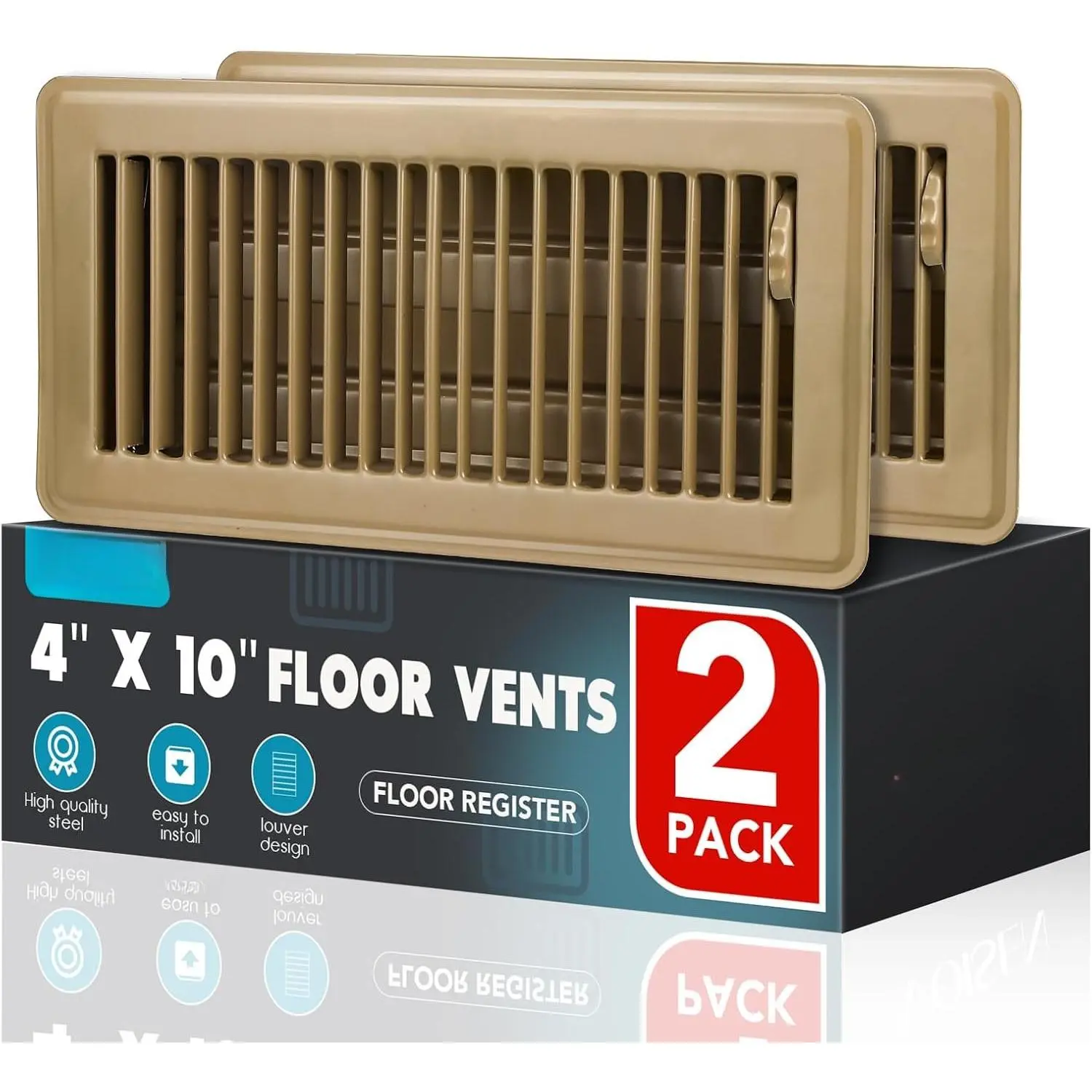 Floor Register 4x10, 2 Pack Brown Floor Vent Covers,Heavy Duty Steel Walkable Floor Vents,Vent Covers for  Floor