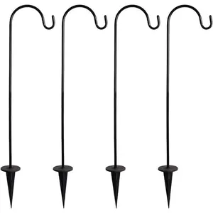 4 Pack Adjustable Heavy Duty Multi-Purpose Shepherd Hooks, Outdoor Iron Garden Hanging Stake with Base for Lanterns, Solar Lights, Plant Hanger, Wedding and Garden Decor