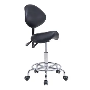 Saddle Stool Chair with Backrest Swivel Hydraulic Ergonomic Tilt Seat Chair with Wheels Footrest for for Salon Beauty Clinic Dentist Tattoo Home Office（Black）