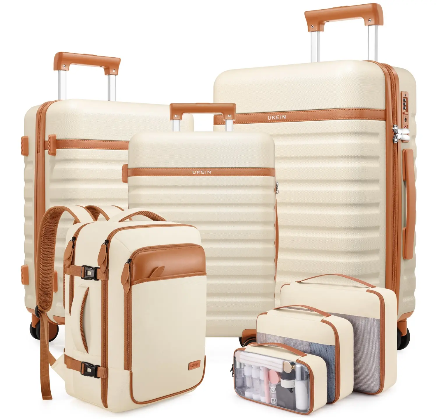 UKEIN Unisex 7-Piece Luggage Set - Modern TSA-Friendly, Scratchproof, High-Strength Lock ABS+PC Hardshell Carry-On with Double Wheels, Adjustable Handle, Travel Duffel Bag for Travel, School, Luggage Sets