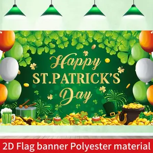 1PC Polyester 2D Flat St. Patrick's Day Backdrop - Clover & Gold Coin Themed Party Decoration Supplies, Reusable Irish Festival Photo Background Wall, Hanging Banner for Celebrations