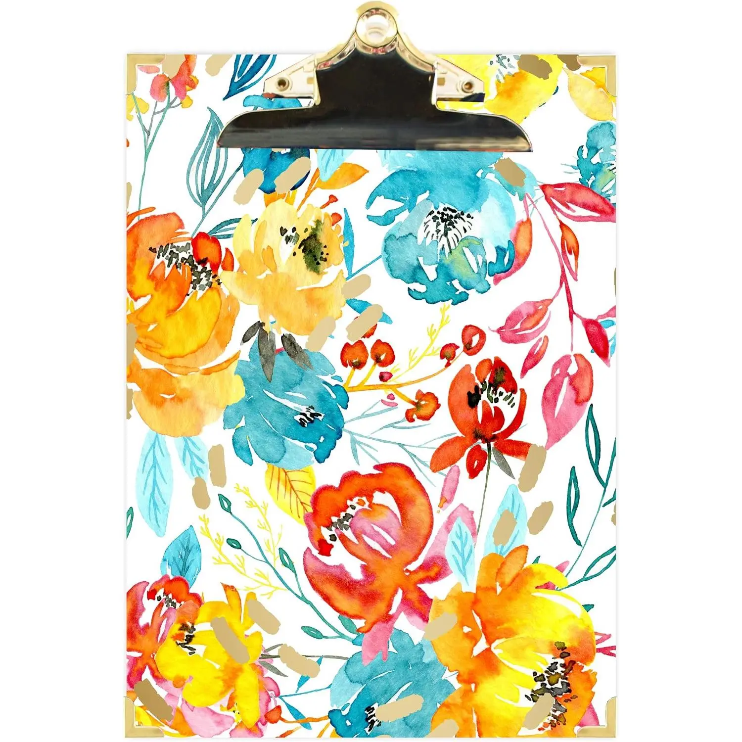 Letter Size Clipboard - Standard A4 (9” Wide x 12.5" Tall) Cute Decorative Clip Board for Students, Nurses, Teachers, Women - Happy Blooms