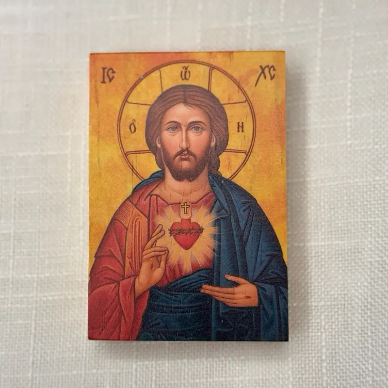 Pocket Icon - Sacred Heart of Jesus Wooden Icon