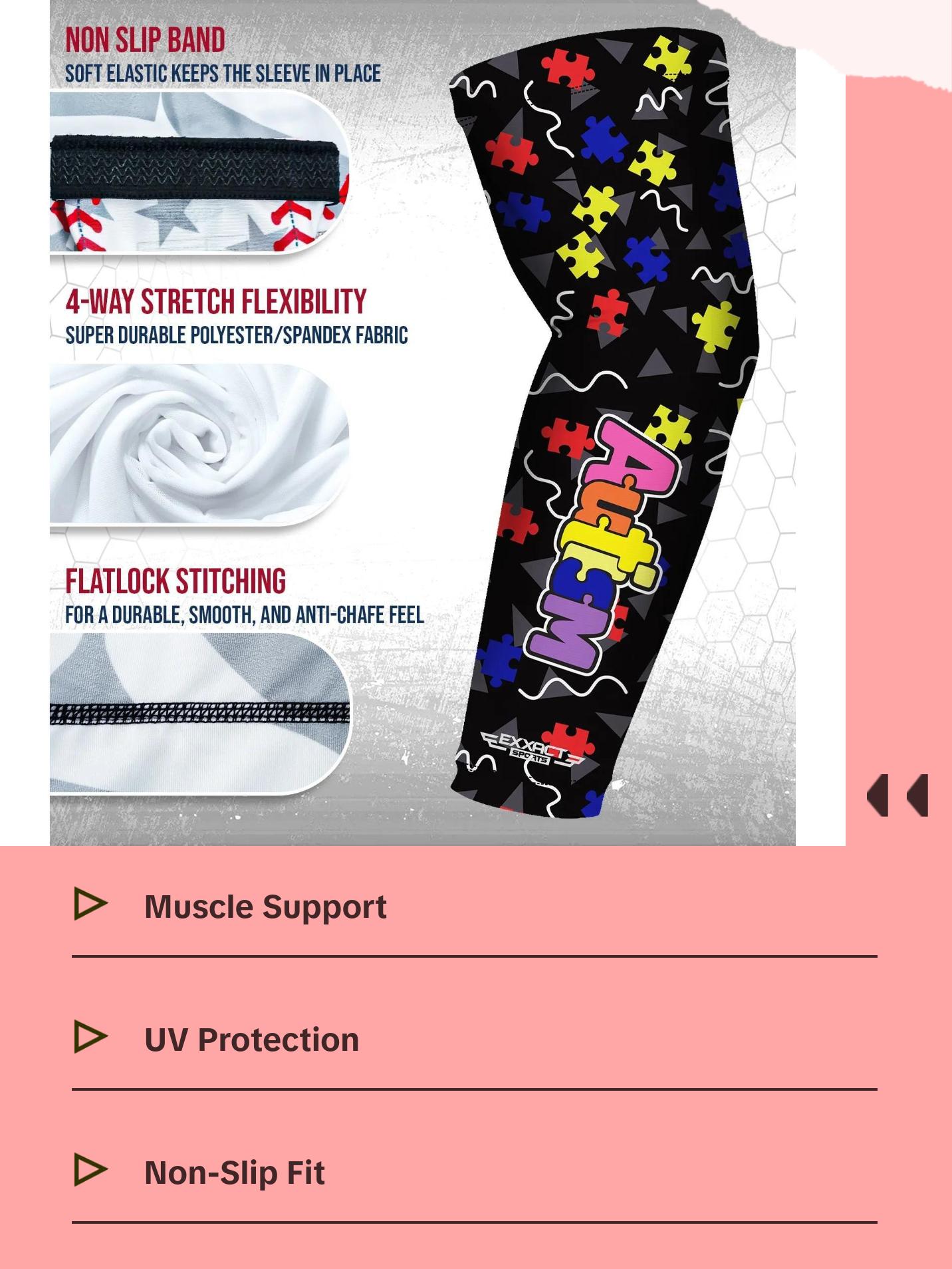 Exxact Sports 1 Pair Compression Arm Sleeves for Men Women, Breathable Baseball Arm Sleeve Football Sleeves Youth Adult - (Autism)