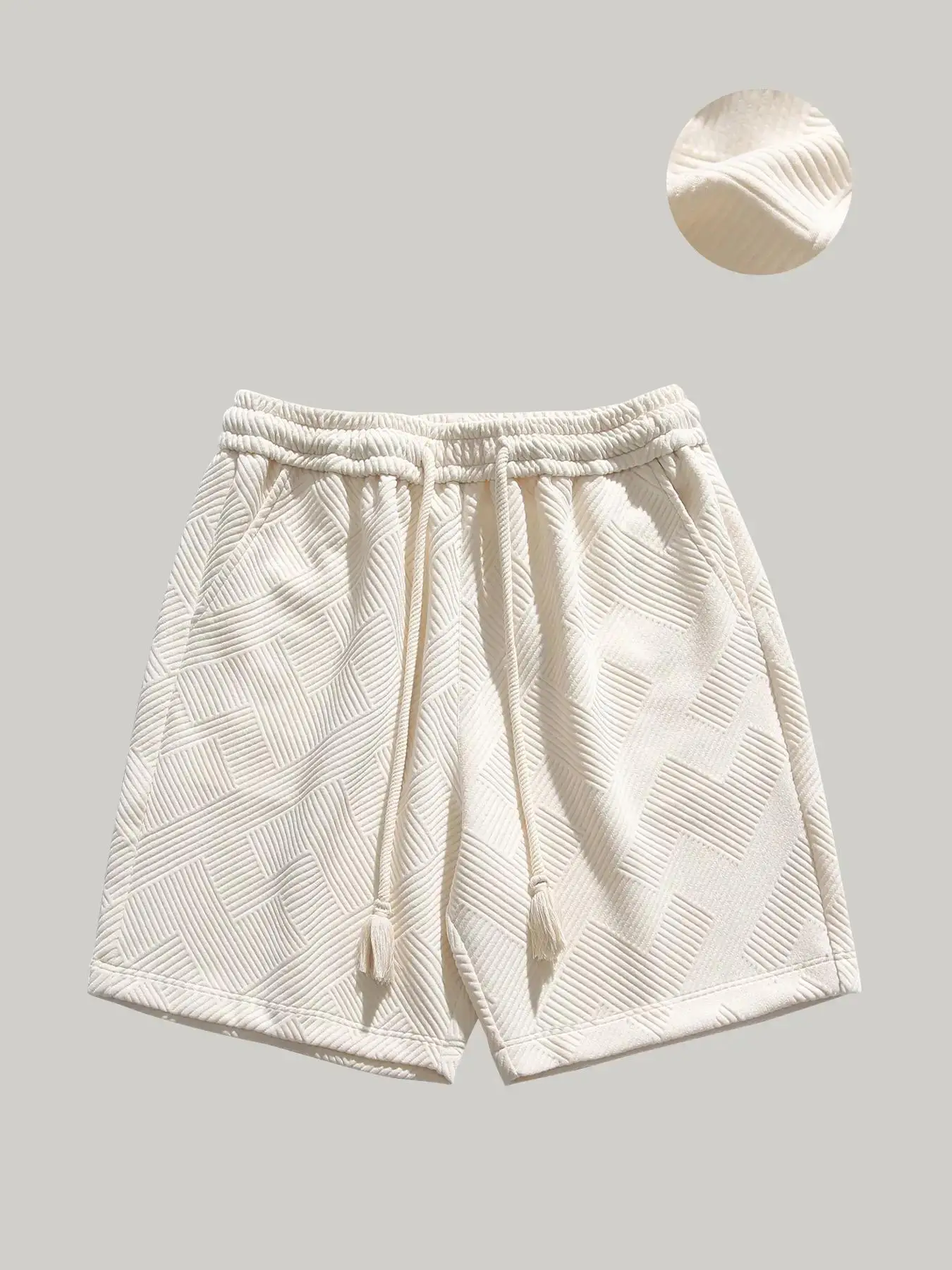 Men's Solid Textured Drawstring Shorts, Shorts for Men, Loose Casual Elastic Waist Pocket Straight Leg Shorts for The Summer, Summer Outfits 2024, Sum