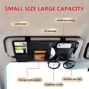 Car Sun Visor Organizer, Faux Leather Storage Pocket Sun Visor Pouch with Zipper for Cards License Registration Pen Glasses Document, Fits Most Car SUV, Auto Interior Accessories for Men Women (Black)