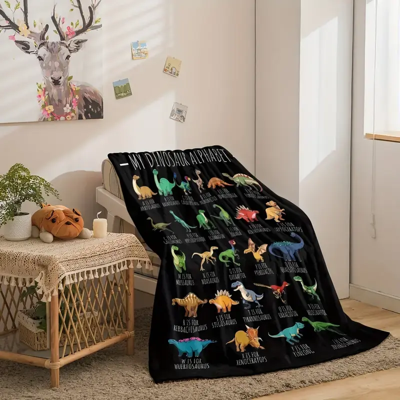 Cartoon Dinosaur Print Blanket, Soft Warm Throw Blanket Nap Blanket For Couch Sofa Office Bed Camping Travel, Multi-purpose Gift Blanket For All Season