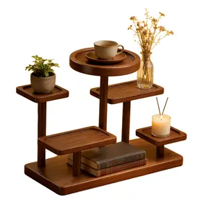 Vintage Wood multi-level Tabletop Display Shelf, 5-Tier Mini Curio Cabinet for Tea Ceremony, Small Plant Stand & Collectibles Organizer, Traditional Chinese Tea Room Accessory,antique display stand，Home Office Storage Rack