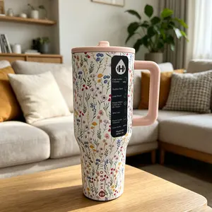 Hydrojug Traveler 40 oz Large-Capacity Insulated Floral Pattern Drinkware Flask - New Vacuum Design Portable Tumbler for Camping, Travel, Office; Birthday Gift, Flasks