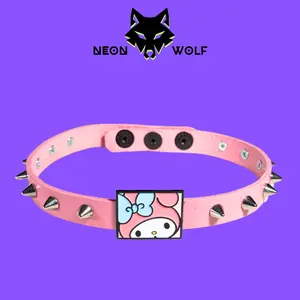 NEON WOLF Powder Pink Choker with My Melody Charm & Silver Spikes – Sweet Dreams with a Rebel Streak