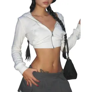 Women's Zip-Up Crop Hoodie - Slim Fit Pocket Hooded Top | Long Sleeve for Spring & Fall