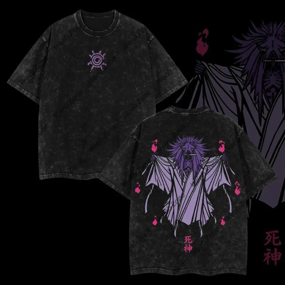 Men's Limited Edition Naruto Death Reaper Seal Uzumaki Oversize Acid-Washed Double-Printed Crew Neck Short-Sleeve Lightweight Tee, Menswear Top, Anime Merch Gift for Anime Fans, Streetwear Casual T-Shirt