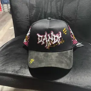 Dandy Records Hat - Black with Pink and Yellow Embroidery, Adjustable Fit, Ideal for Music Lovers