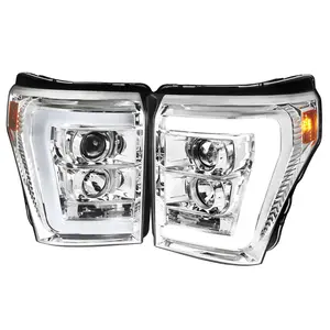 2011-2016 F-250/F-350/F-450/F-550 LED C-Bar Projector Headlights (Chrome Housing/Clear Lens)