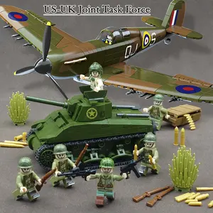 SPITFIRE Fighter & M4 Sherman Tank Assembly Building Block Model Display, Classic World War II Tank and Fighter Jet Combination, Comes with Display Stand, Made of High-Quality ABS Material, Ideal Collectible for Military Enthusiasts