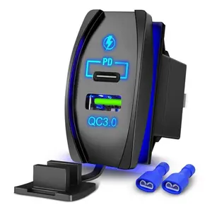 Rocker Switch Style PD Type-C QC 3.0 USB Fast Charge Socket, Car Charger & Type C Adapter for Mobile Phones, Cameras, and Other Electronic Devices