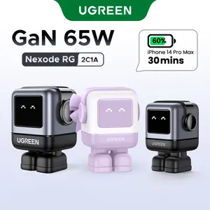 UGREEN Uno 65W USB C Charger Block, Nexode 3-Port GaN Fast Charger with Screen, Fun Robot Gifts for Men Women, Compatible with iPhone 17, MacBook Pro/Air, XPS, Galaxy S25, Steam Deck, ROG Ally, Black,tiktokshopstockup,mothersdaygift