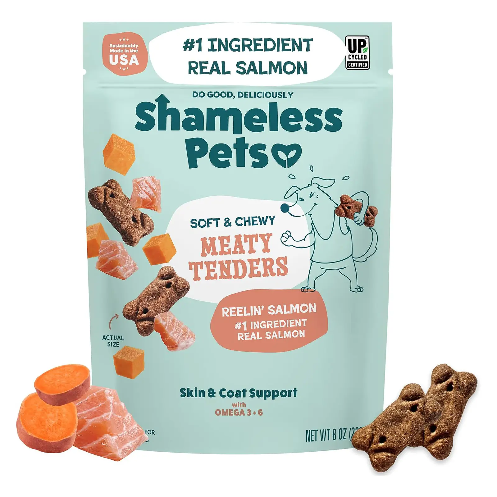 Shameless Pets Soft & Chewy Dog Treats, Reelin' Salmon Meaty Tenders, 8oz – Real Salmon is 1st Ingredient – Grain Free, No Corn or Soy – Digestive Support – for Small, Medium & Large Dogs
