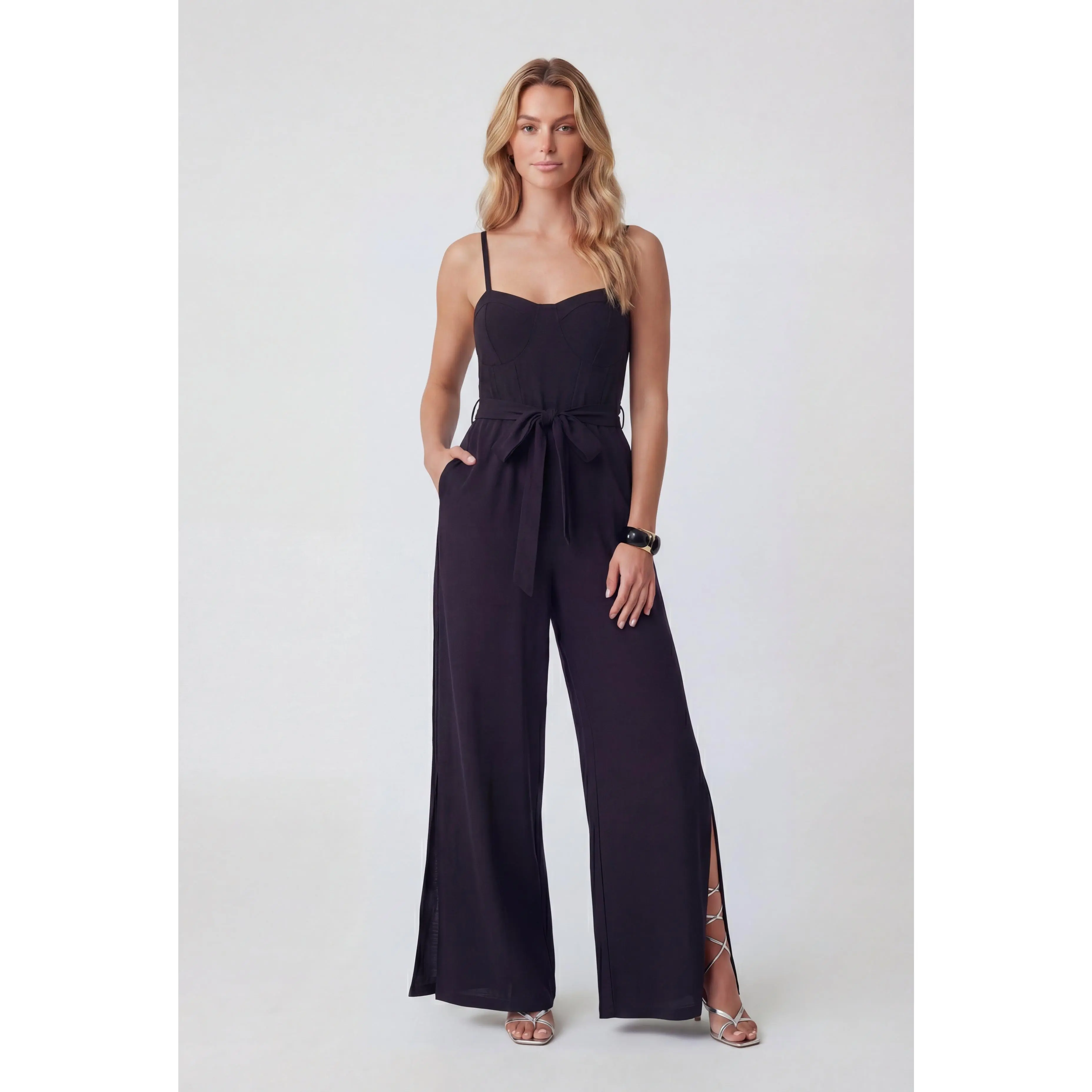Sweetheart Slit Wide-Leg Jumpsuit