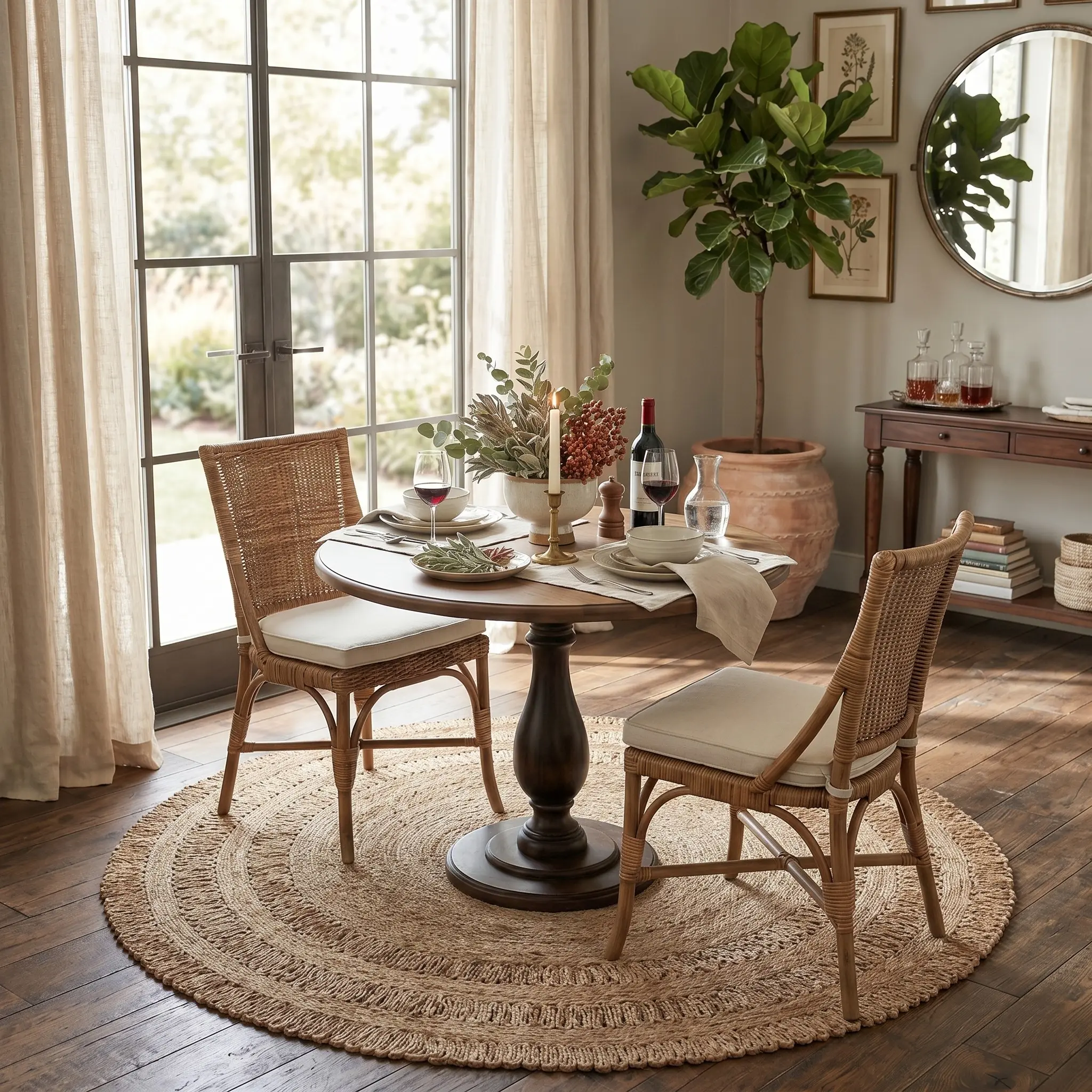Noctra Farmhouse Striped Hand-Braided Jute Rug - Reversible Eco-Friendly Bohemian Style Round Rug for Entryways Dining Rooms & Living Areas