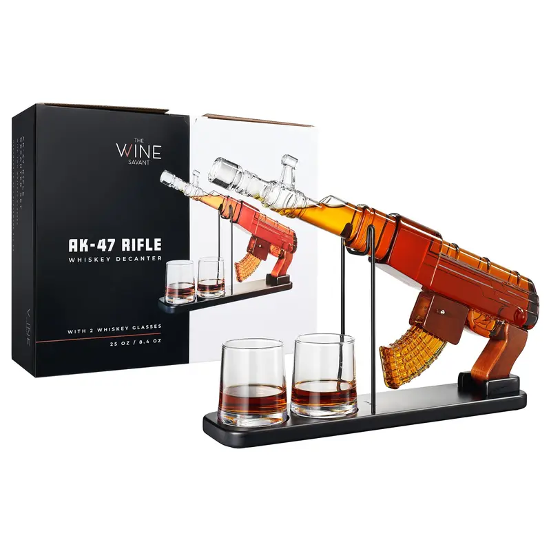Oak & Steel - Large 1500ml World Globe Whiskey Decanter Sets For Men - Wine Decanter Set With - View #2
