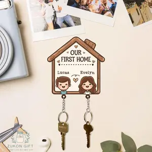 Personalized First Home Key Holder, Custom Couple Name Key Hook, Housewarming Gift, Newlywed Key Hanger, Wedding Present, Perfect Home Decor