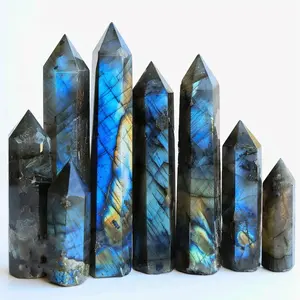 Labradorite Crystal Tower, 1 Count 6-faceted Polished Obelisk, Stone Wand for Home Decor & Gift, Natural Crystal Tower