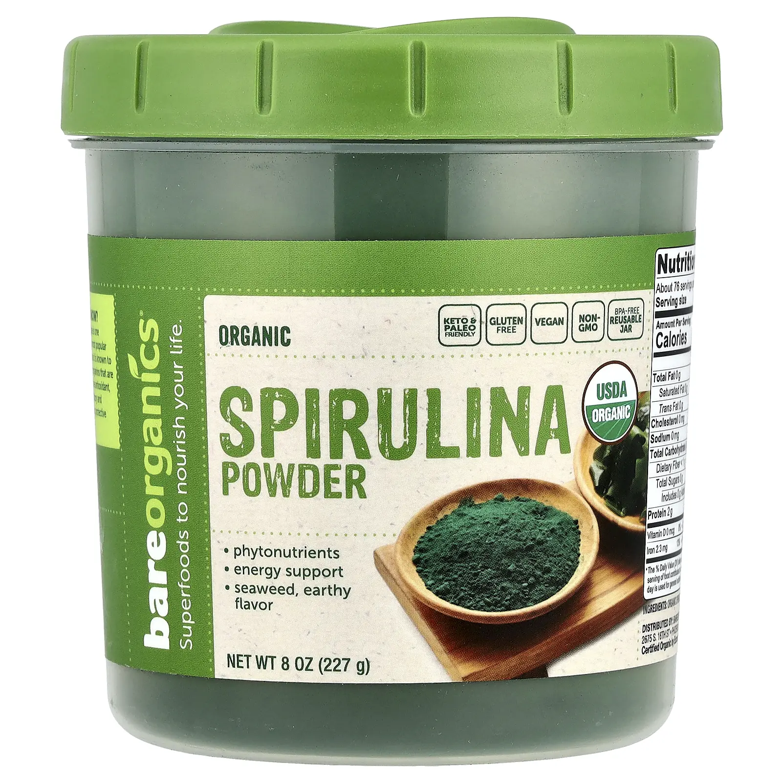 BareOrganics Organic Spirulina Powder , 8 oz (227 g) BareOrganics Organic Spirulina Powder , 8 oz (227 g)