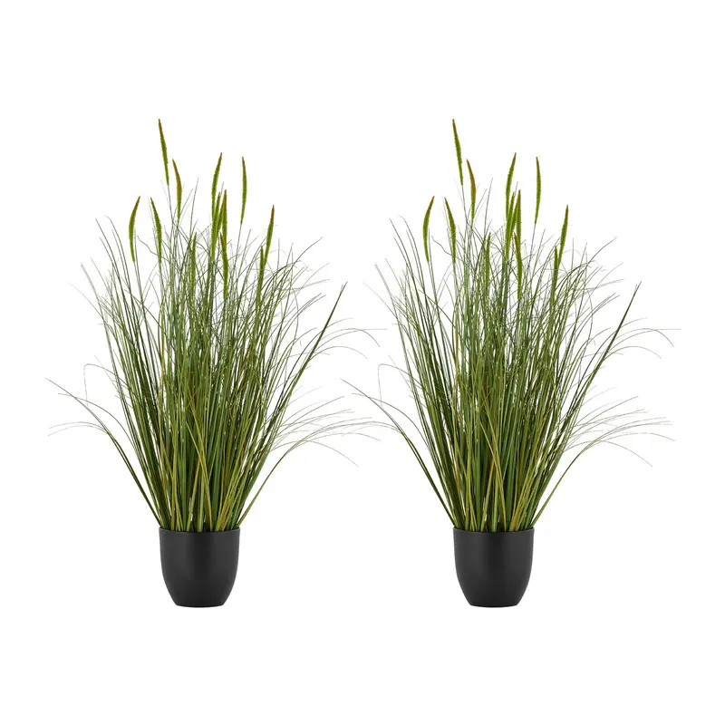VEVOR 35 inch Sturdy Artificial Grass Cattail Plant 2-Pack - 3ft Tall Plastic Fake Greenery in Pot, Realistic PVC Leaves, Ready-to-Use for Home Decoration, Low Maintenance Housewarming Gift