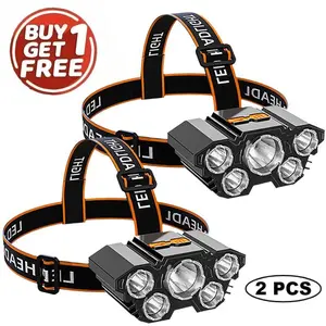 Reusable Bags Party 2 Pack LED Headlamp, USB-C Rechargable Super Bright Headlamp with 5 Lamp Beads, Forehead Head Lights Hard Hat Light with 4 Modes Lighting, 180° adjustable angle, Waterproof, Lightweight Bright Coast Head flashlight for Outdoor Adventur