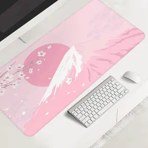 Pink Japanese Mount Fuji Large-sized Gaming Mouse Pad,Desktop Protection Pad Anti-slip Rubber Lock Edge High-definition Printing Suitable for Computers, Laptops, Offices, Homes, Schools, as a Gift for Family and Friends