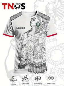 Mexican Commemorative Edition Men's Soccer Jersey, Lightweight Jersey, Aztec Quick Dry Comfortable Sport Training Shirt with Maya Civilization Print, Perfect for Mexico Games