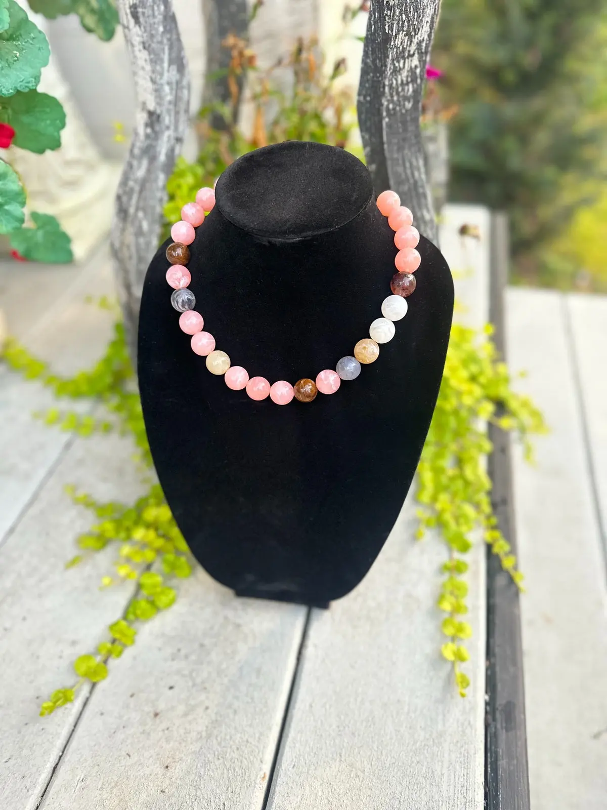 Women's Divine Feminine Translucent Beaded Necklace - Blush Pink, Creamy White, Earth Tones, Colorful Mix Accents, Decorative, Daily Layering Casual Costume Jewelry, Soft-Hued Versatile Piece for Layered Jewelry & Mother Nature Aesthetic, Beaded Necklaces