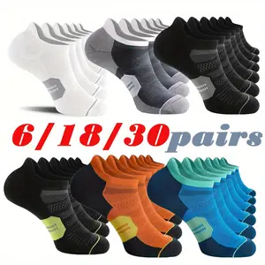 6/18/30 Pairs Men's Running Socks with Cushioning, Moisture-Wicking Mesh Ventilated Low-cut Invisible Anti-Slip Sports Labels Socks Suitable for Daily Outdoor Activities for Both Men and Women As Daily/Christmas Birthday Gifts