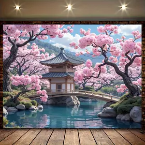 Japanese Sakura Tapestry Cherry Blossom Backdrop Asian Theme Wall Hanging Photography Background Aesthetic Decor for Living Room Bedroom Indoor Outdoor Party Decoration