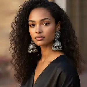 Oxidized Coin Jhumka Earrings Traditional Indian Statement Jewelry for Women