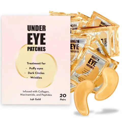 Elizabeth Mott 24K Gold & Collagen Under Eye Patches - 20-Count Skin Care Pads with Niacinamide, Vitamin C - Under Eye Brightener for Adults, Hydration, Anti-Aging, Even Tone Support